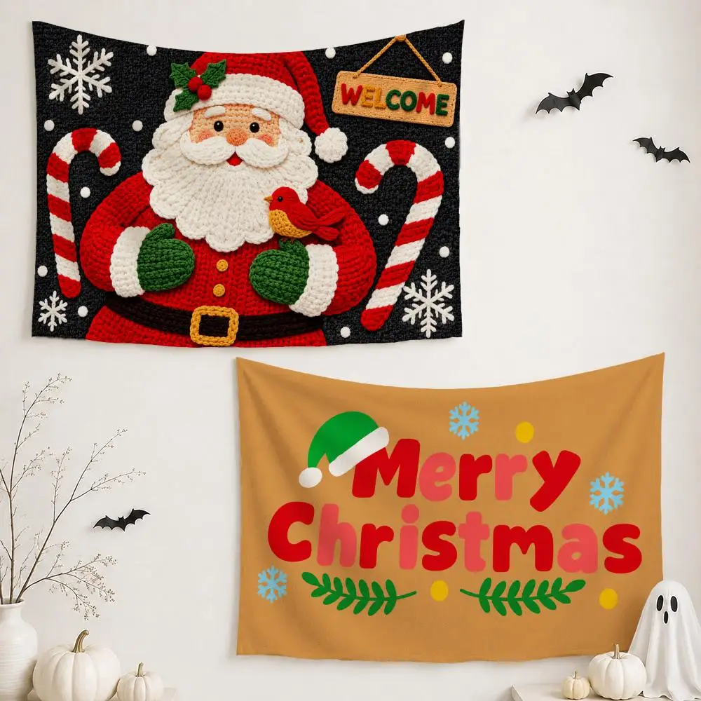 Christmas Art Decor Tapestry Custom Living Bedroom Party Dormitory Interior Wall Bohemian Decoration Attached Clip