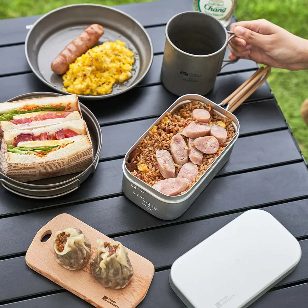 MOBI GARDEN Aluminum Dinner Box Outdoor Camping Picnic Lightweight Bento Box Foldable Handle Portable Tableware