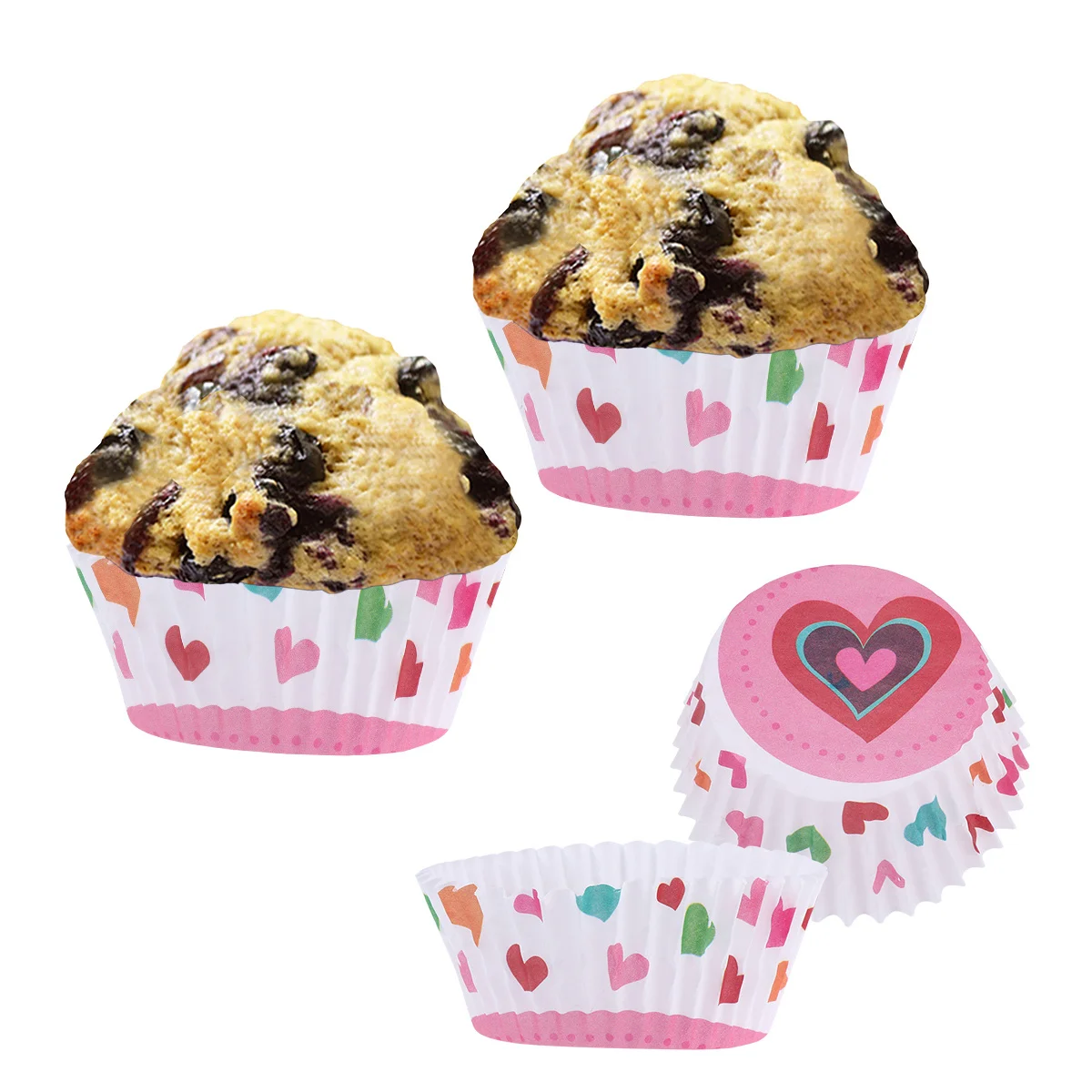 

100Pcs Heat Resistant Cupcake Wrappers Colorful Heart Thicken Paper Muffin Liners Easy Release Non Stick Baking Supplies
