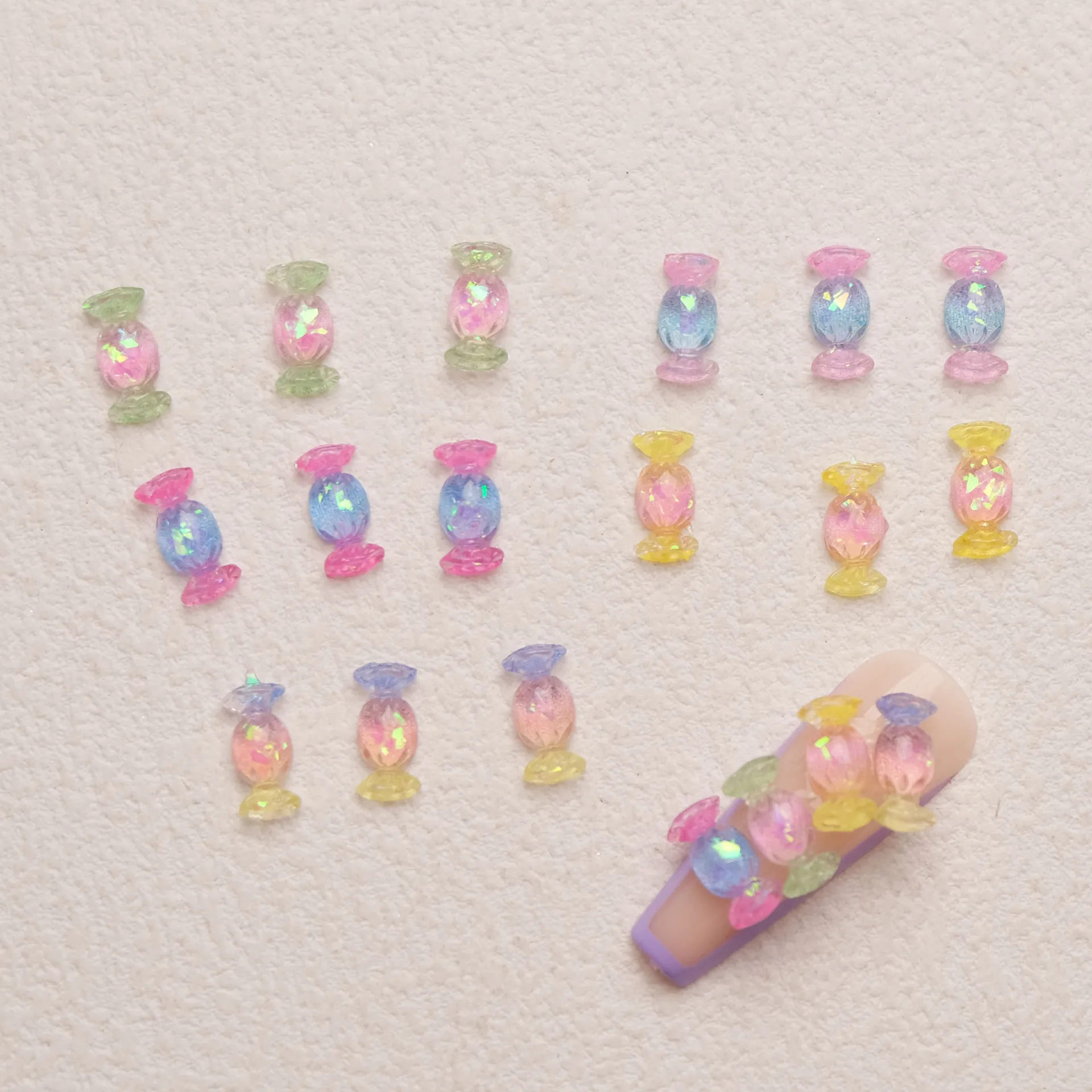 Food Play Candy Nail Art Charms Iridescent Gradient Gold Foil Rainbow Candy Resin Nail Rhinestone Decoration DIY Nails Accessory