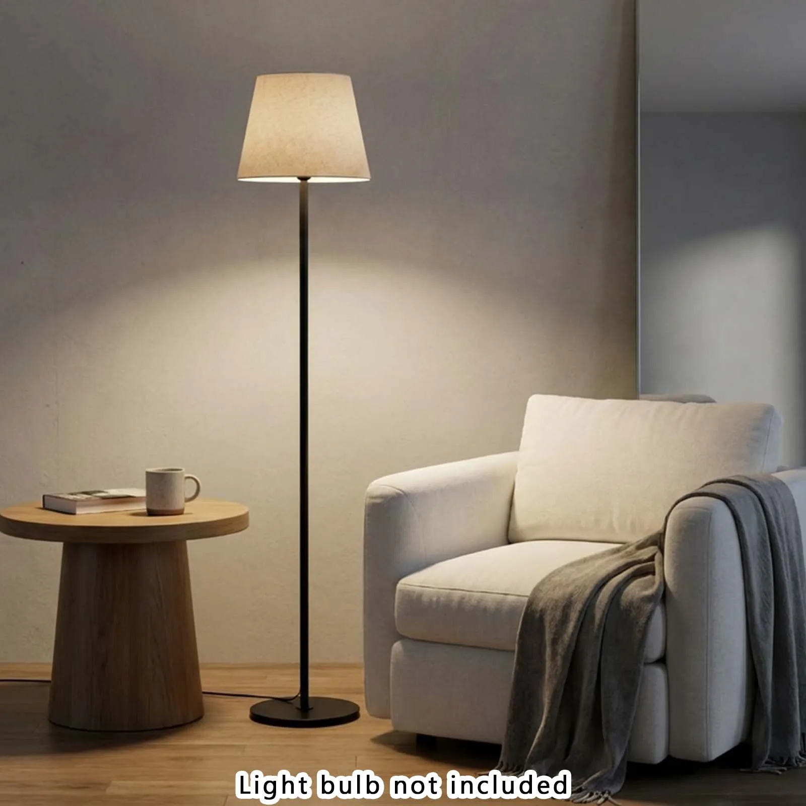 Black Floor Lamp 171.5cm, Khaki Textured Shade with Foot Pedal and Straight Plug, for Boho Farmhouse Bedroom