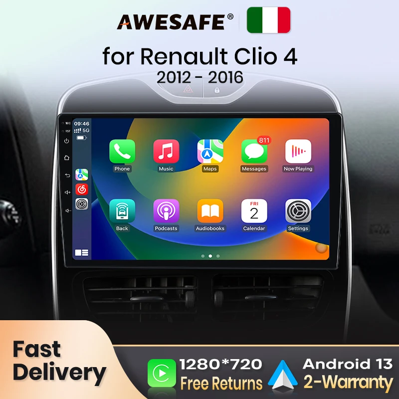 AWESAFE Wireless CarPlay for Apple Android 13 Auto Radio for Renault Clio 4 2012 2013 2014-2016 Multimedia Screen Stereo GPS