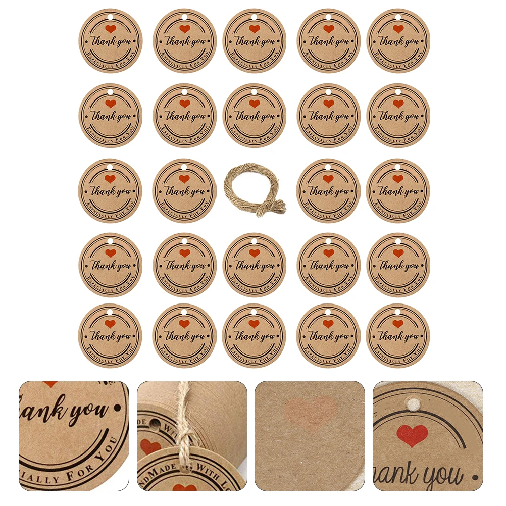 

100pcs Kraft Paper Hang Tag Round Gift Tags Thank You Decorative Food Labels Party Favor Wine Tags Eco Friendly Heart Shape