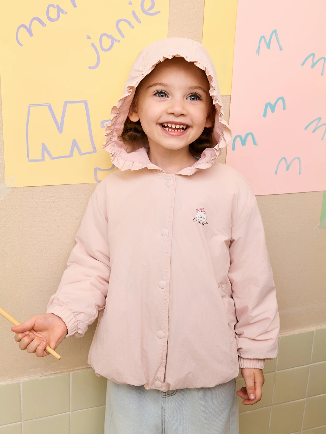 

MARC & JANIE, кружевная стеганая куртка с капюшоном и котом для маленьких девочек, верхняя одежда на осень и зиму 551573