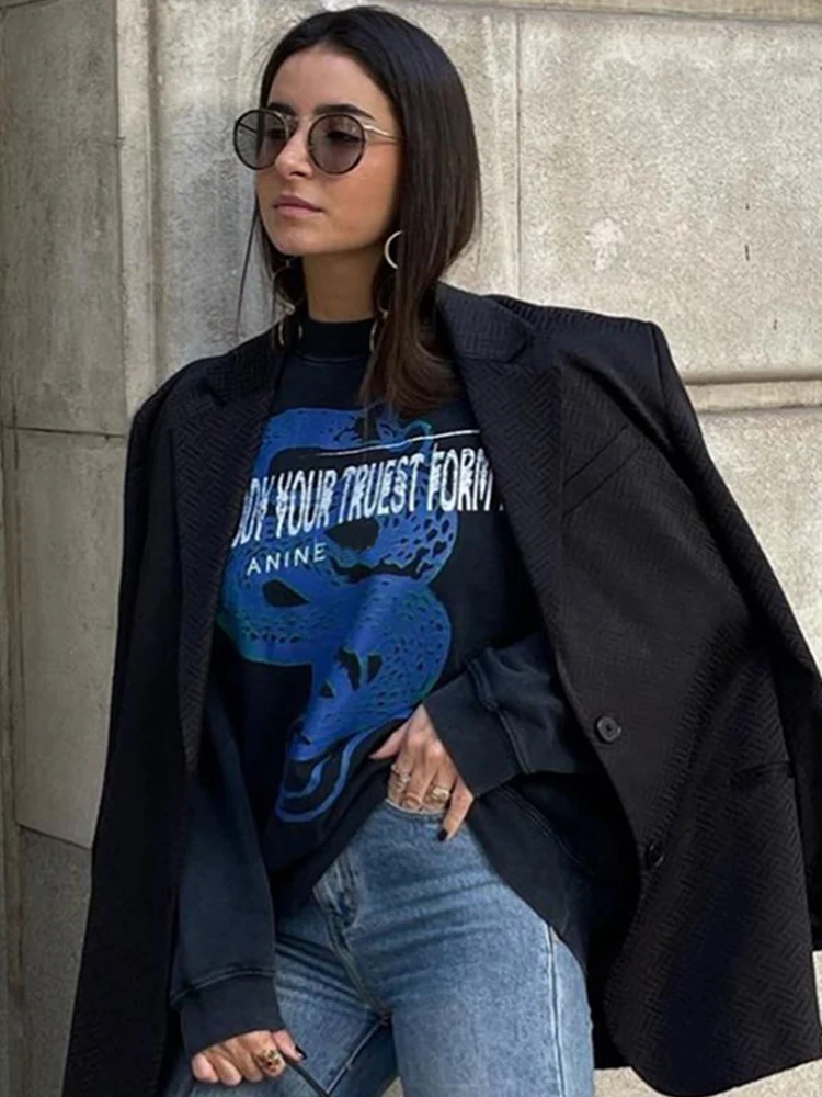 

2023 Autumn and Winter New Snake Motif Letter Print Women Hoodie Letter Print Fashion Round Neck Pullover Sweatshirt streetwear