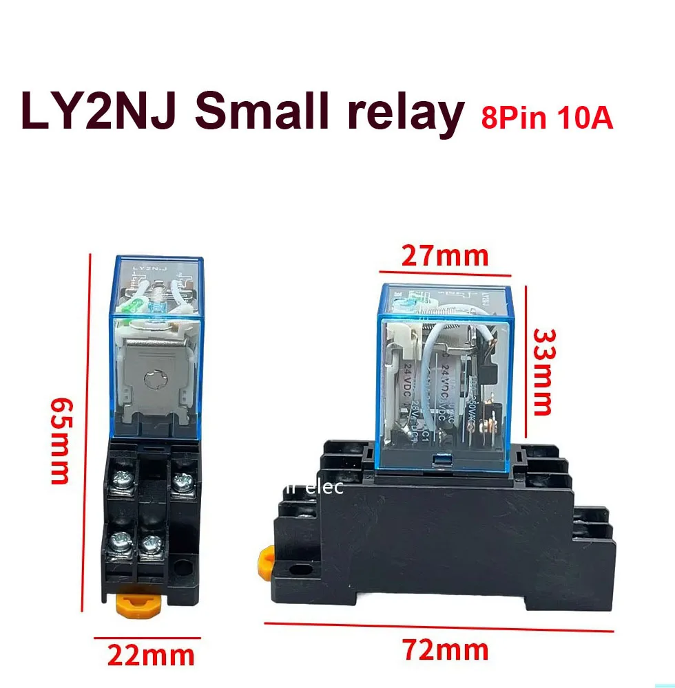 1 Set Relay LY2NJ DC12V DC24V AC110V AC220V Small Relay 10A 8 Pins Coil DPDT With Socket Base 8pin 10A