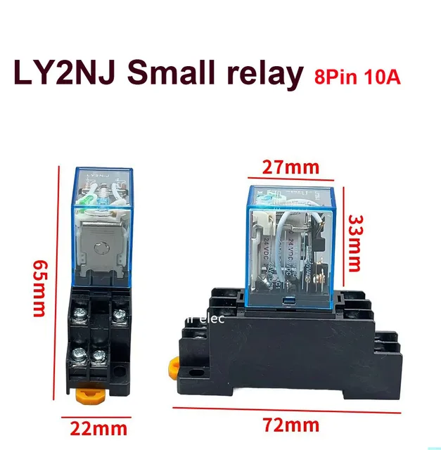 1 zestaw Przekaźnik LY2NJ DC12V DC24V AC110V AC220V Mały przekaźnik 10A 8 pinów Cewka DPDT z podstawą gniazda 8pin 10A