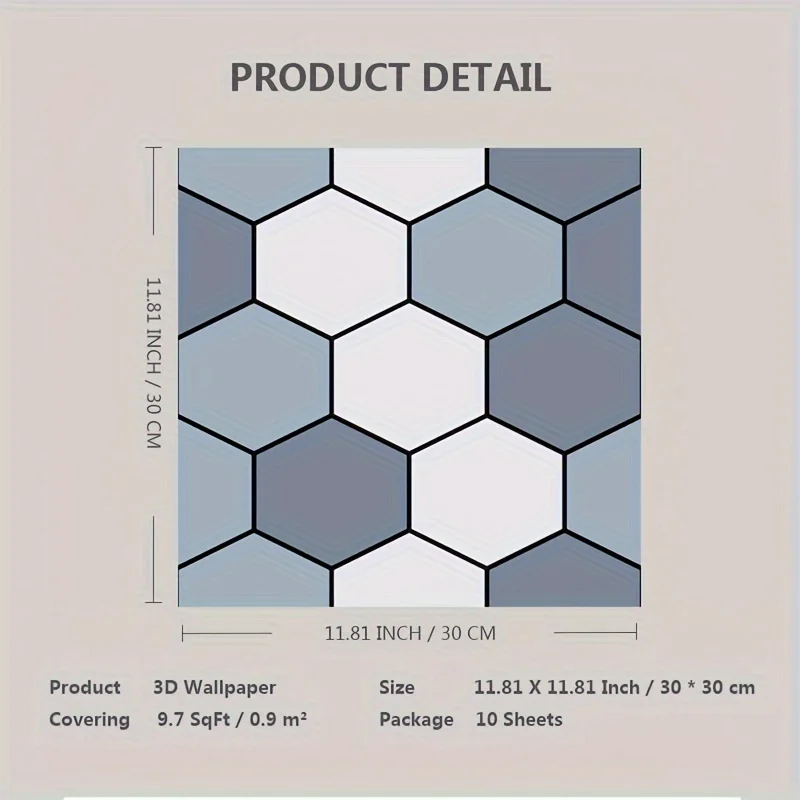10 szt. 3D kafelkowa naklejka ścienny, łatwoprzylepna i samoprzylepne wodoodporna naklejka ścienna, łatwe do czyszczenia i do dowolnego przycinania,