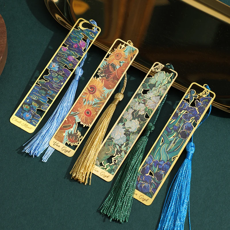 Marcapáginas de Metal con pintura Floral Retro, marcador de bronce hueco con borla, papelería, regalos para lectura de libros y clubes, 1 unidad