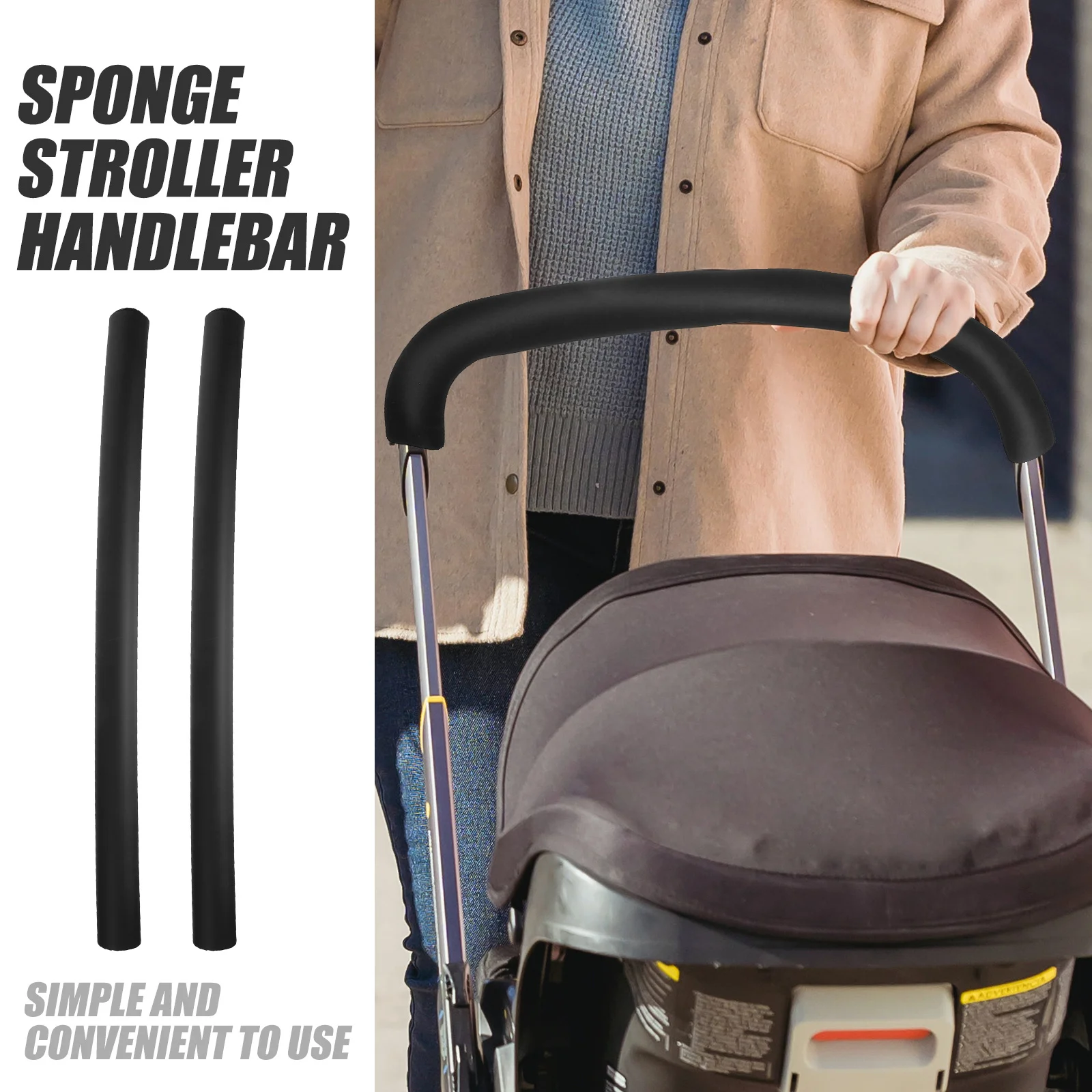 2개입 유모차 핸들 슬리브 커버 스펀지 그립 아기 유모차용 인체공학적 디자인 미끄럼 방지 핸들 보호 액세서리
