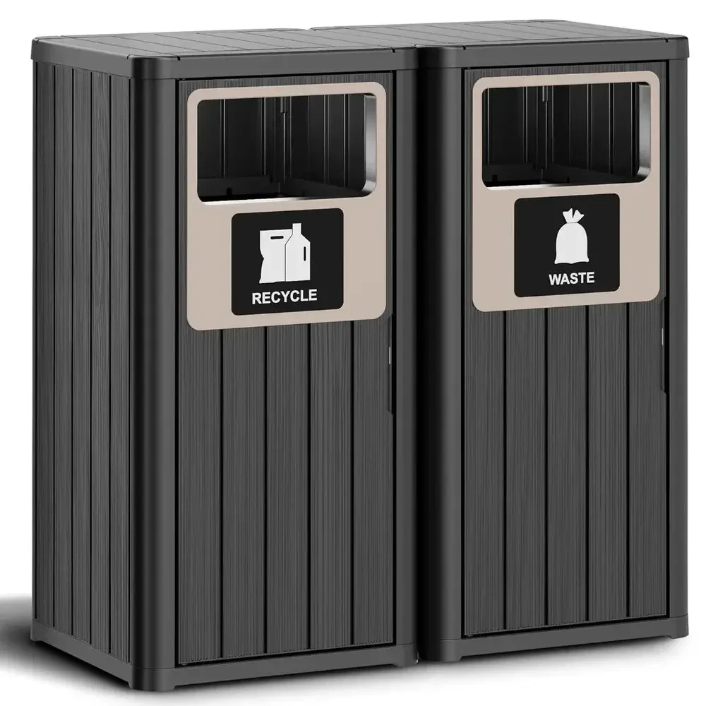 

44 Gallon Black Outdoor Patio Trash Can - Waterproof Resin Bin for Garden Use