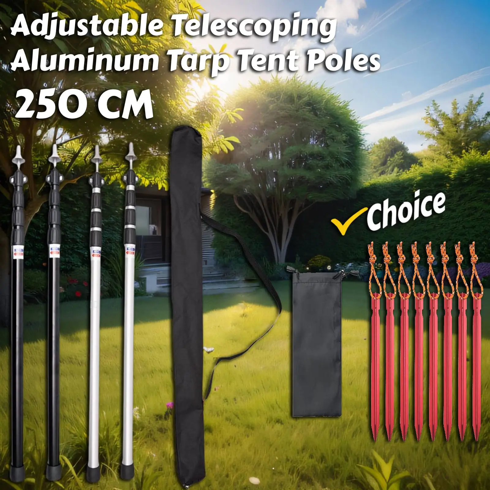 

2Pcs Telescoping Tarp Poles Adjustable Aluminum Rods 2.8m Camping Awning Pole Adjustable Canopy Support Pole Tent Canopy Tarp