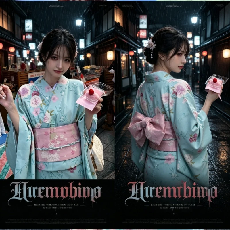 Kimono Yukata Retro, Vestido Japonés Mejorado, Atuendo Literario Elegante, Ideal para Fotografía de Retrato en Estudio y Uso Casual Temático