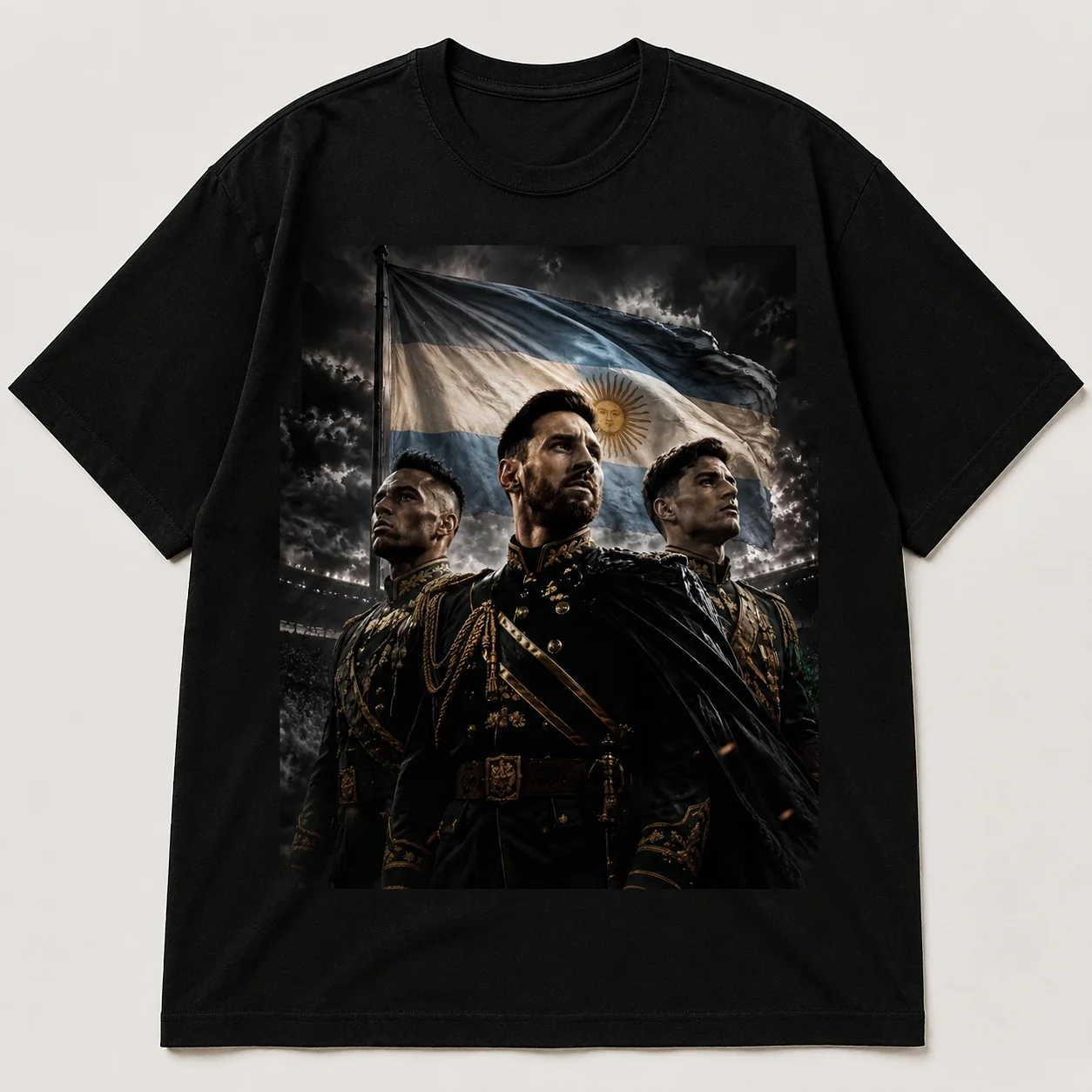 Lionel Messi Lautaro Martinez Julian Alvarez Argentina Flag Military Graphic Cotton Unisex Football Fan Short Sleeve Tee