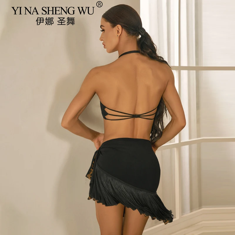 New Women'S Chacha Latin Dance Costume Adults Backless Latin Top Tie up Skirt Female Performance Dance Clothing SL12784