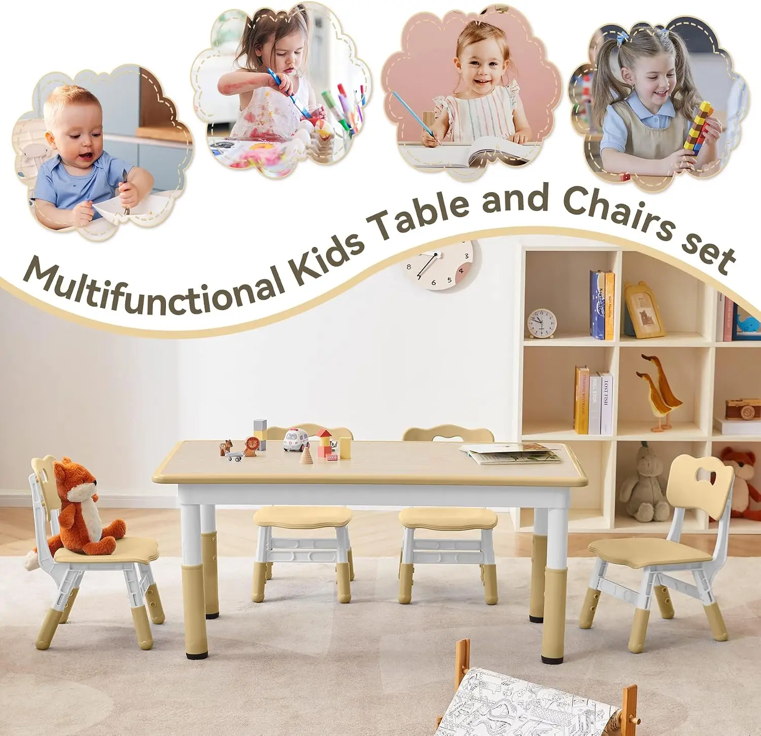 Kids Study Table and Chairs Set, Height Adjustable Toddler Table and Chair Set for Kids Ages 3-8, Graffiti Desktop image 5