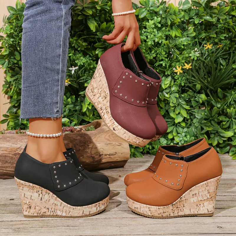 

Модные женские туфли-мюли на танкетке с круглым носком и молнией, весна-осень 2026: кроссовки, лоферы, туфли-лодочки, персонализированная обувь для торжественных случаев