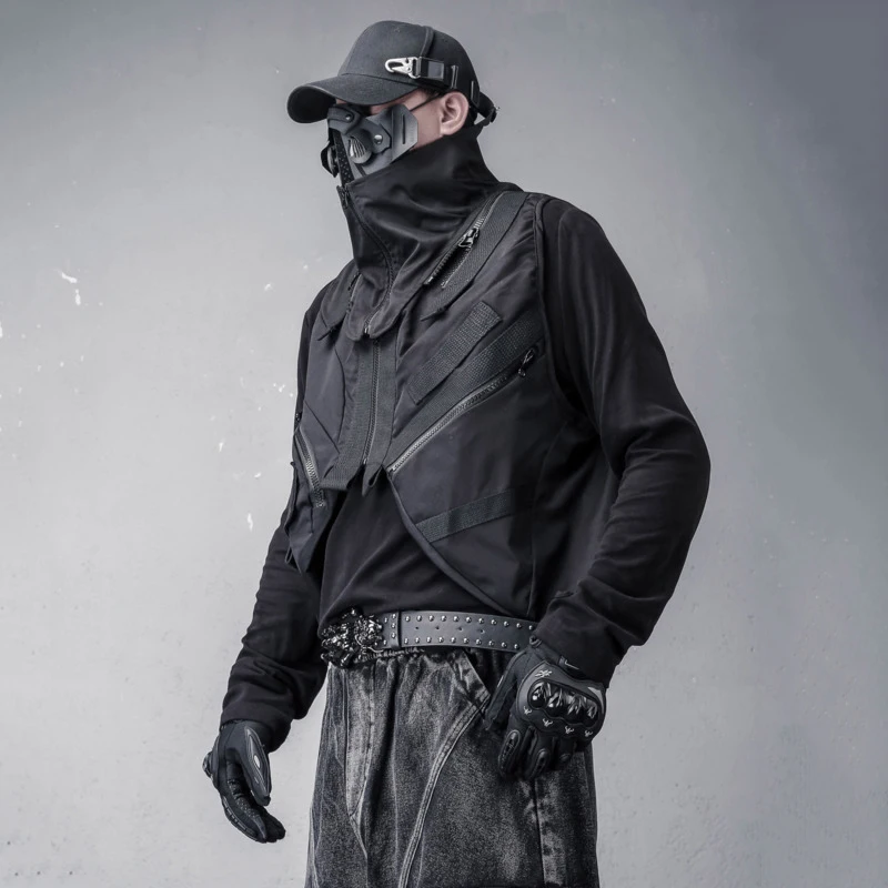 HKSH ربيع وصيف جديد الرجال الظلام الثقيلة المرقعة الياقة المدورة التكتيكية سترة سفاري نمط جيوب سحابات صدرية في الهواء الطلق HK16526 #3