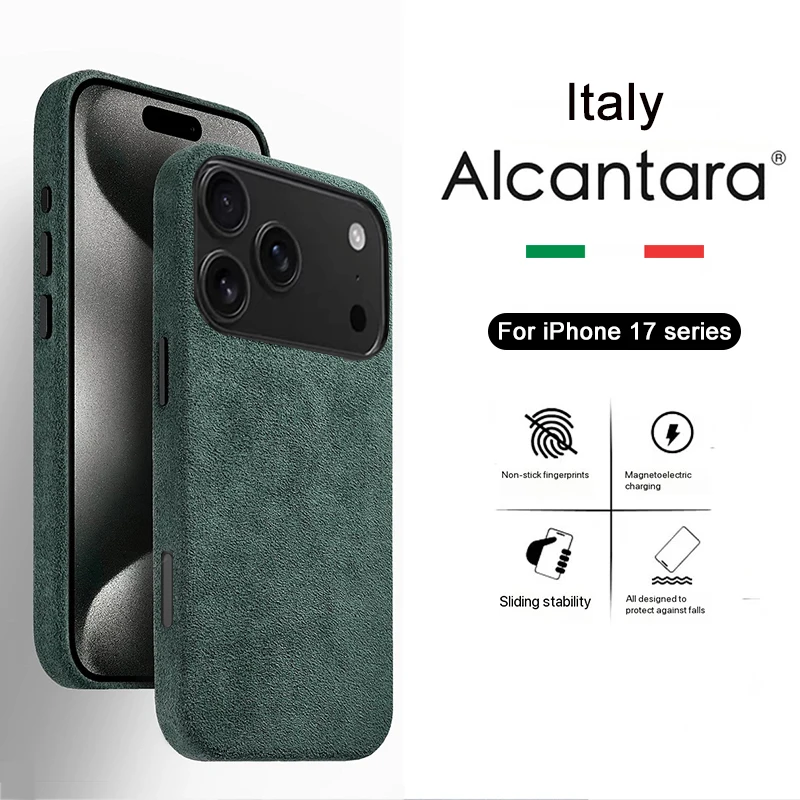 

Real Italy Alcantara Magsafe Case for iPhone 17 Pro Max Air Premium Magnetic Cover Suede Leather Cases for iPhone 16 17 Pro Max