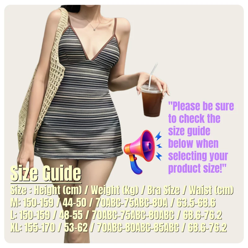 Korean Style Women's Fashionable V-Neck Backless Cross-Tie Design Striped Slim-Fit Skirt-Style One-Piece Swimsuit image 4