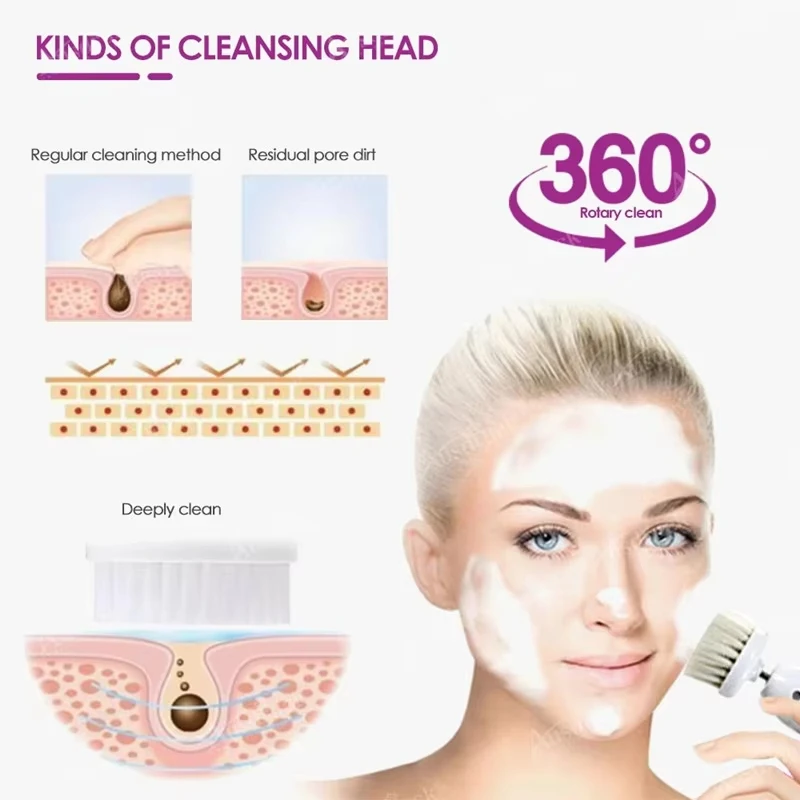 5-IN-1 Electric Rotary Washing Cleansing Face Brushes Massage Body Facial Dead Skin Cuticle Cleanser Home Beauty Spa Care Device