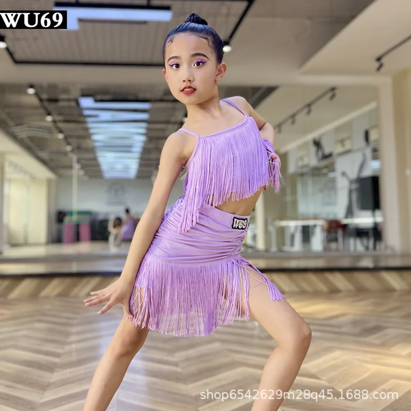 Latin Dance Praxis Kleidung Weibliche Professionelle Kinder Führen Kostüme Kinder Hosenträger Fransen Rock