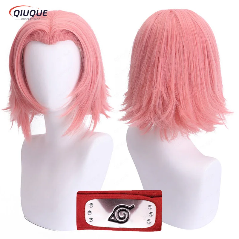 Anime Cosplay Haruno Sakura Wig Short Pink Heat Resistant Girl Synthetic Hair Play Role Patry Wigs + Free Wig Cap