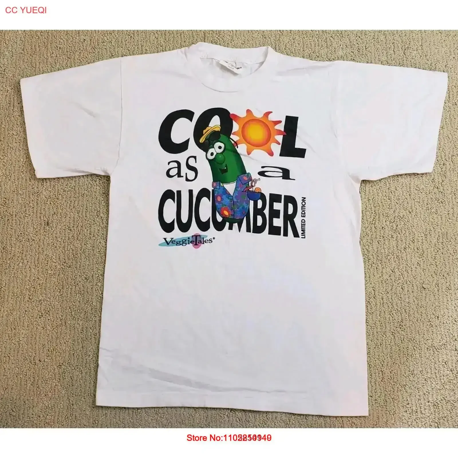 

VTG VeggieTales Cool as a Cucumber Limited Edition White Y2K T Shirt Small vintage Washed fashion Casual Breathable vintage