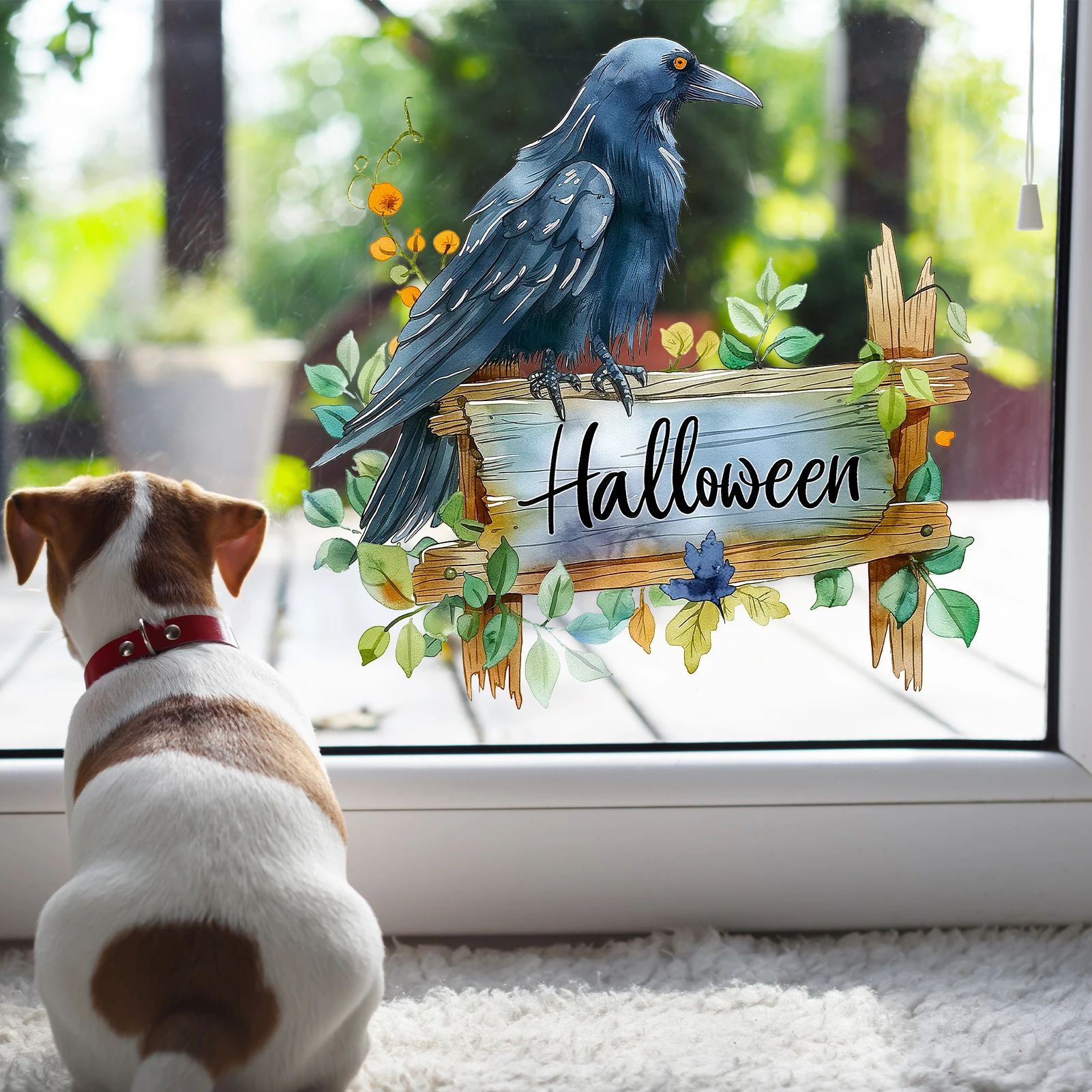 Multi-style Crow Wall Sticker Skull Blood Moon Bat Wall Decal Removable Halloween Decoration for Indoor Window and Wall Party De