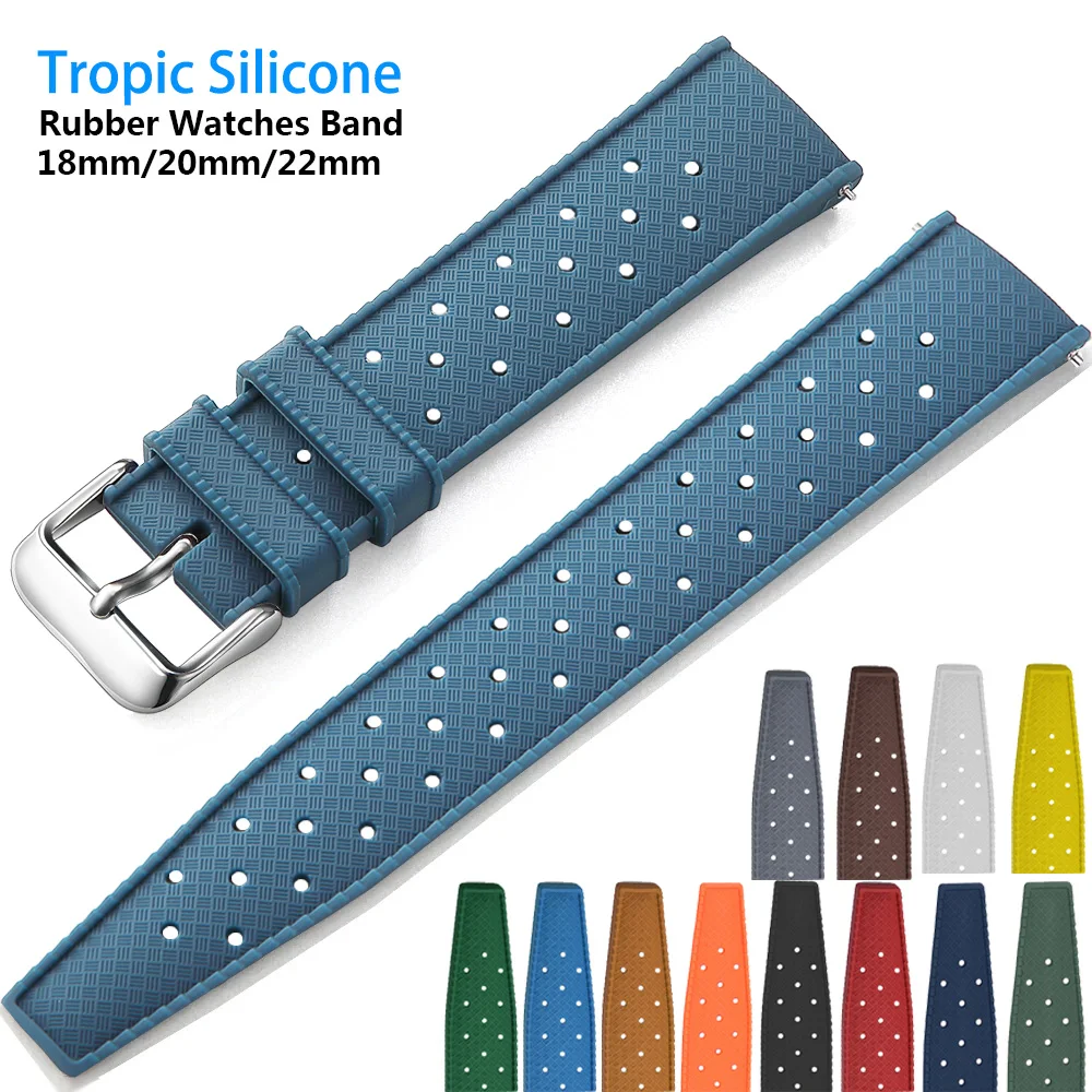 Tropikalny silikonowy pasek do zegarka z szybkim zapięciem, 18mm 20mm 22mm, gumowy pasek do smartwatcha, wodoodporny, wielokolorowy.