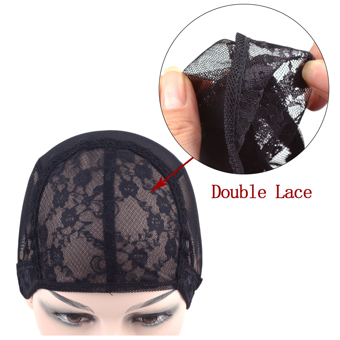 1 Piece Double Lace Wig Cap for Making Wig Weaving Cap with Adjustable Strap on the Back Stretchable Hair Net