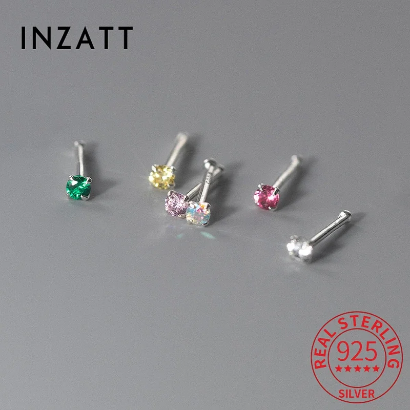 

INZATT Real 925 Sterling Silver Zircon Mini Stud Earrings for Women Non Removable Beads Single Zircon Ear Hole Fine Jewelry