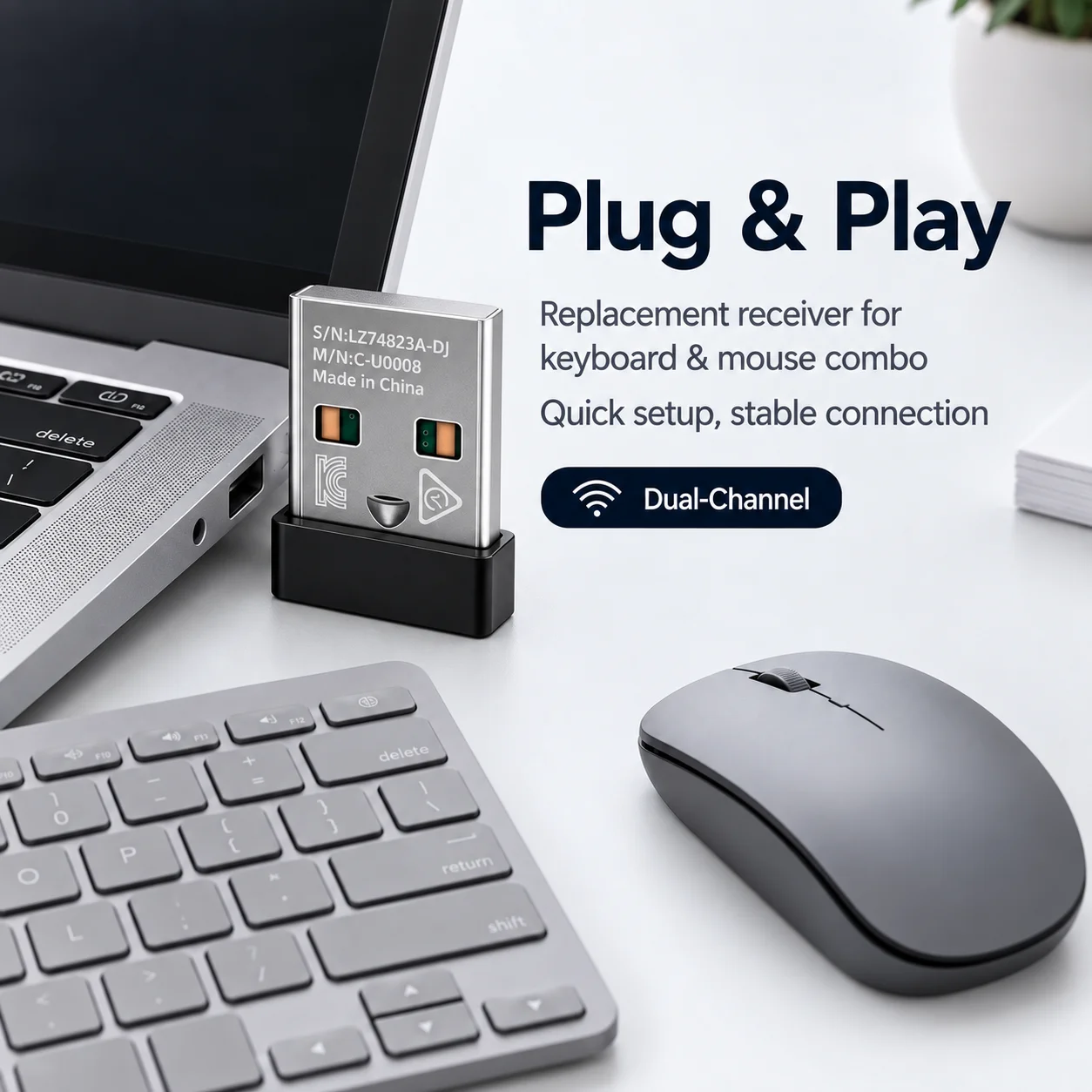 USB Receiver for Logitech MK220 MK235 MK240 Nano MK260 MK270 MK275 MK345 Wireless Keyboard Mouse Combo Dual-Channel Adapter