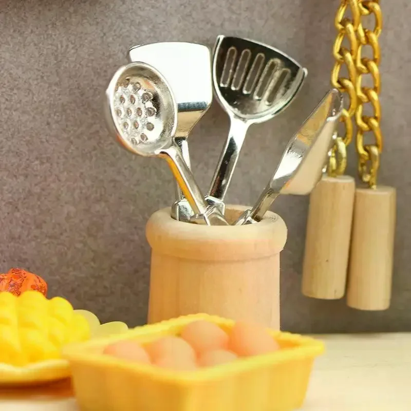 1Set 1/12 Poppenhuis Simulatie Miniatuur Spatel Lepel Set Pop Thuis Keukengerei Decor Poppenhuis Fantasiespel Speelgoed