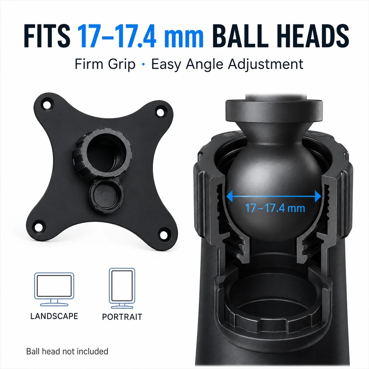 Portable Monitor Bracket for Vesa 75 Hole Pitches to Cellphone 17mm Ball Head Screen Touch Monitor Bracket Replacement