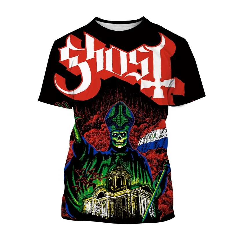 Summer Male Ghost Band Horror 3d Printed T-Shirt Fashion Fun Hip Hop Personality Street Baggy Plus Size O Neck Short Sleeve Top