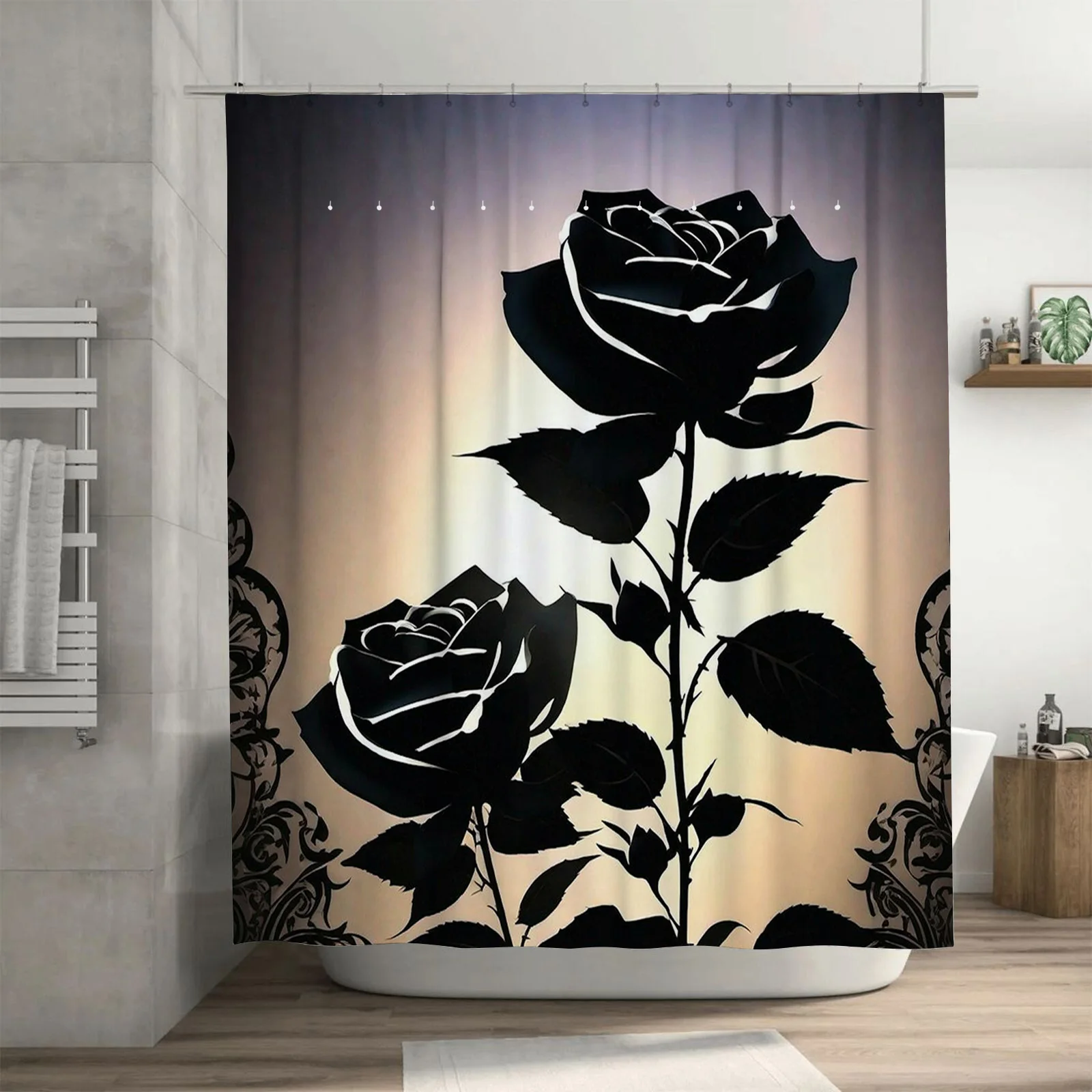 

Monochrome Rose Shower Curtain - Elegant Black and White Floral Design for a Waterproof and Unique Bathroom Décor Set