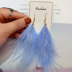 New Korean sexy exaggerated ostrich feather ears also super fairy net red temperament long feather tassel ear accessories
