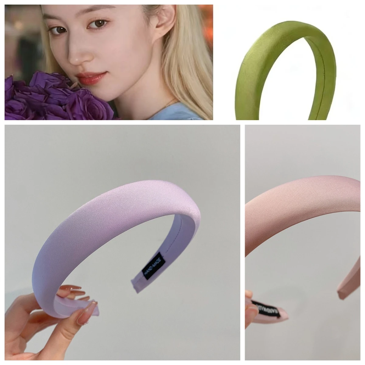 3 cm breites Schwamm-Haarband für Mädchen, Frühling/Sommer, Satin, grün, einfarbig, Stirnband, Frucht-Farben, Diademas, Haarbänder für Damen, Kopfband – Detail 15