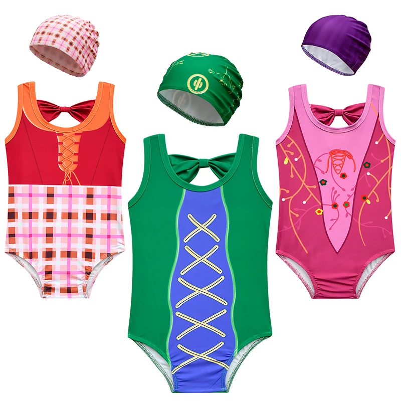 Fancy Little Girls One Piece Swimsuits Halloween Cosplay Hocus Pocus Pool Beach Swim Children Swimwear Summer Kids Bathing Suit