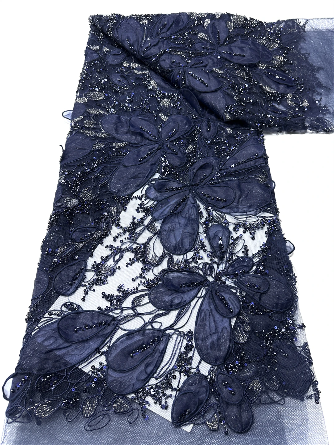 

African Sequins Beaded Lace Fabric 2026 High Quality Sequence Embroidery French Nigerian Lace Fabric For Wedding Dress