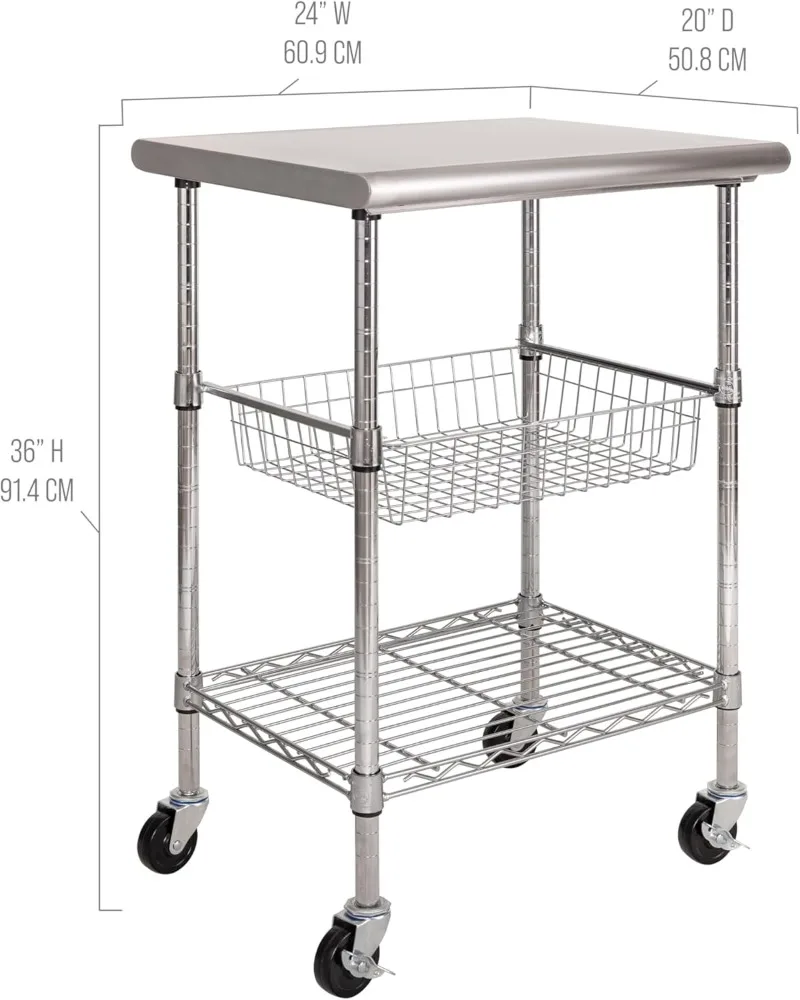 Commercial Work Table Island Utility Cart Prep Station สําหรับร้านอาหาร ห้องครัว โกดัง โรงรถ โรงแรม บ้าน