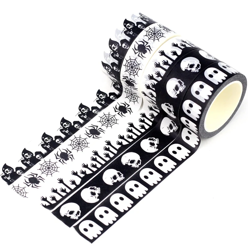 NEW 1PC 10M Deco Halloween Ghosts Skull Spider Web BW Washi Tape Set for Scrapbooking Journaling Masking Tape Cute Stationery