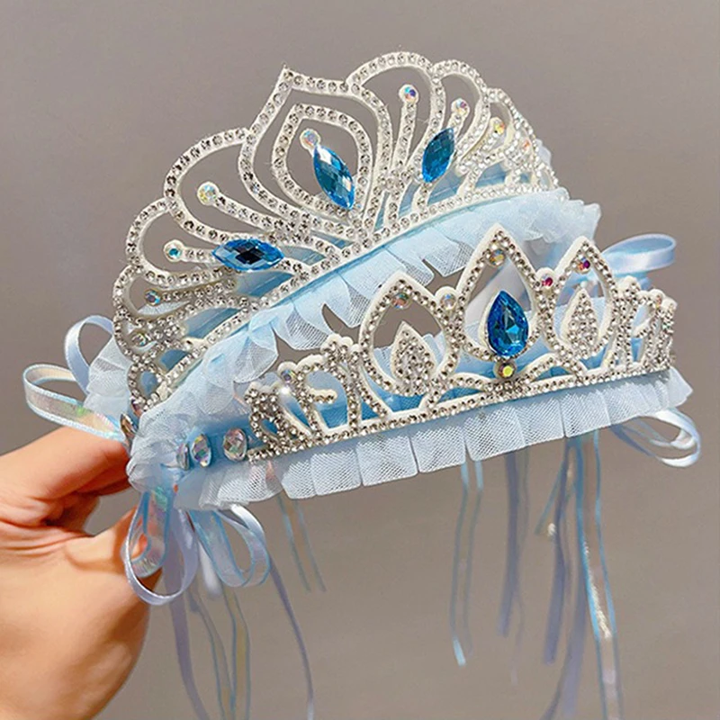 Children's Blue Crown Princess Hair Accessories Sweet Cute Girl Headdress Hair Band Funny Holiday Birthday Party Decoration Gift