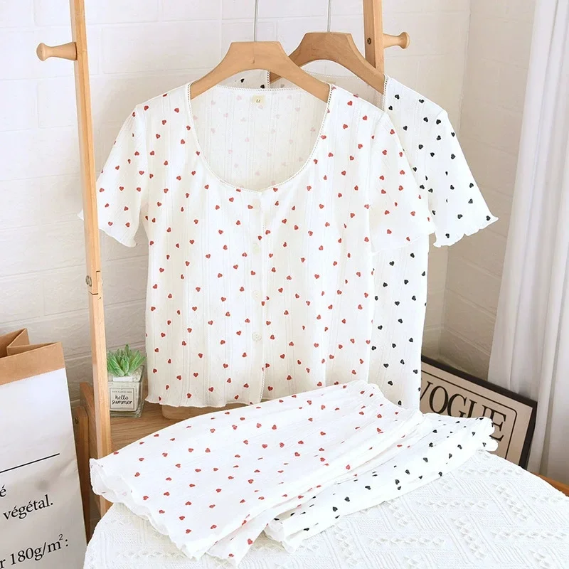 

Летняя одежда для сна, женский вязаный кардиган с принтом, шорты с короткими рукавами, комплект из 2 предметов, женская свободная домашняя одежда