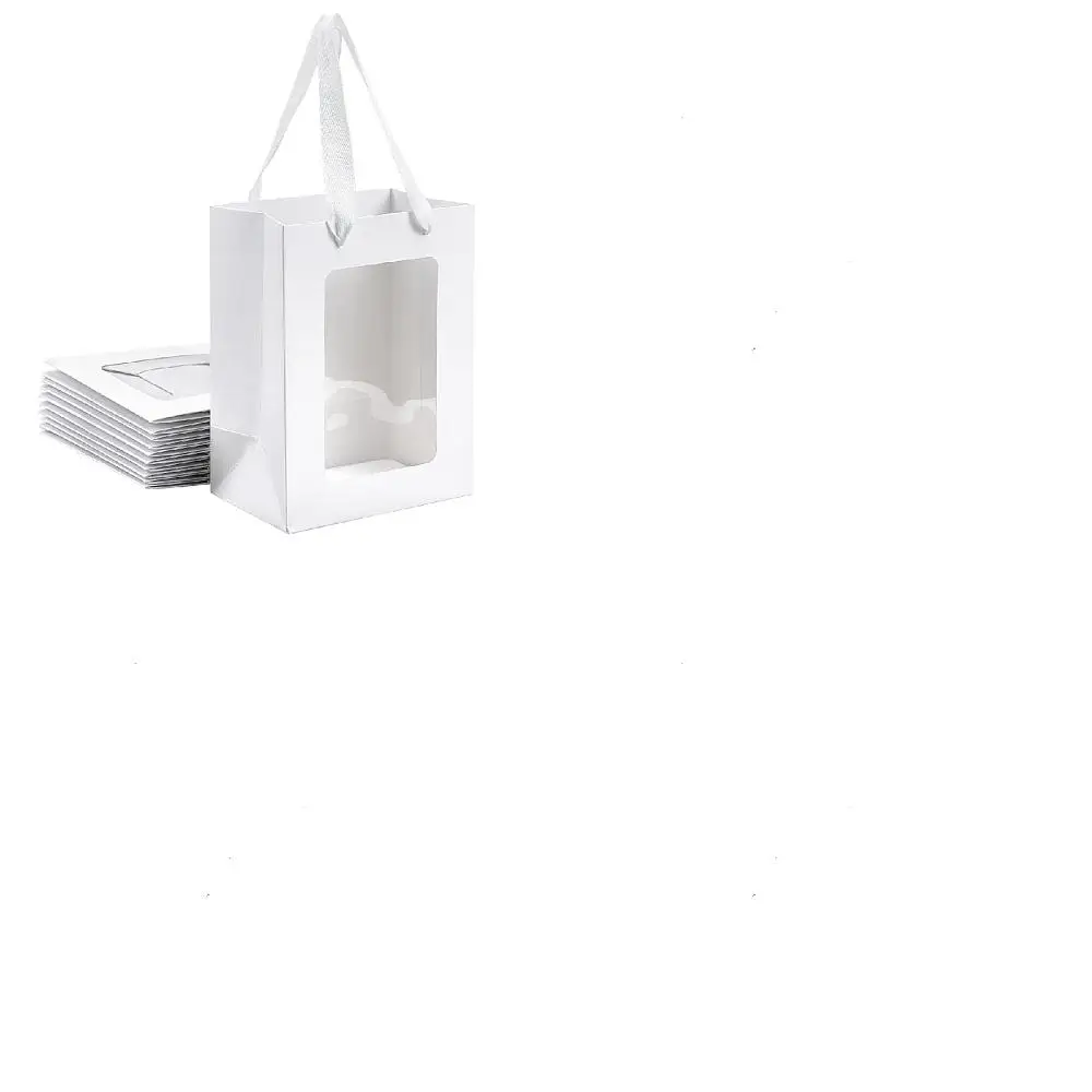 20 Pcs Kraft Paper Gift Bags with Clear Window Tote Shopping Bags with Handles for Birthday Bridal Shower Festival Party White
