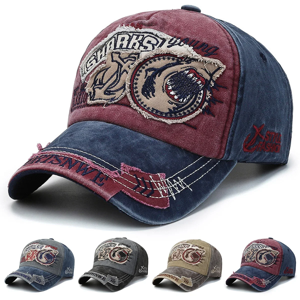 Unisex SHRRKS Shark Embroidery Baseball Caps Spring Autumn Outdoor Adjustable Casual Hats Sunscreen Hat Sports Cap