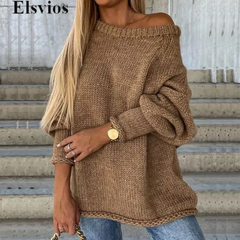 

Ladies Fall Winter Long Sleeve Commuter Top Sexy Elegant Knit Crochet Sweater Women 2024 Fashion One Shoulder Oversize Sweaters