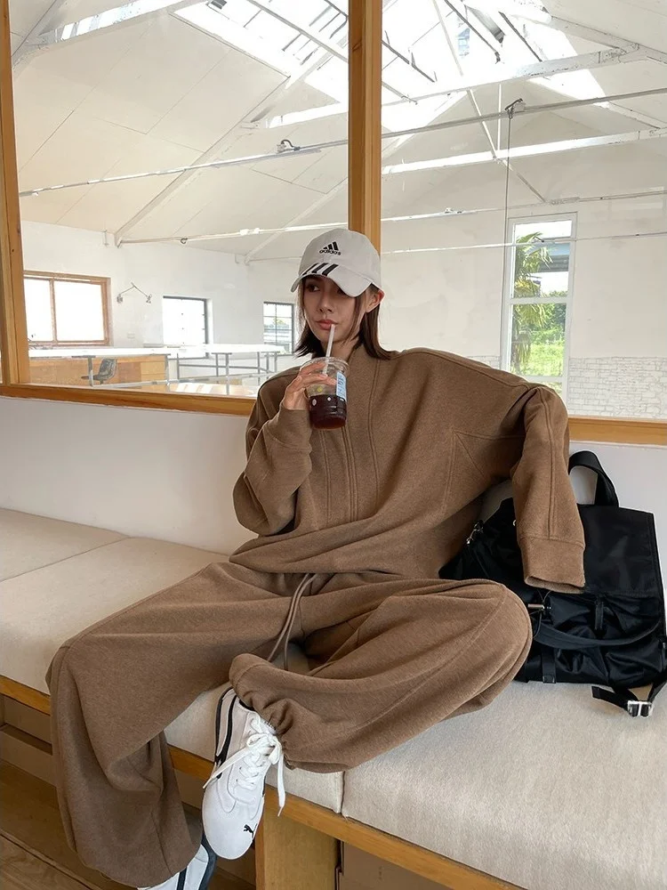 

Модный повседневный весенний комплект для мужчин: толстовка на молнии с воротником-стойкой и брюки, комплект из двух предметов, очень большой размер (до 300 фунтов)