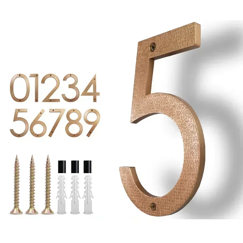 8 Inch House Number Brown Gold ABS Number Delicate Modern Number Garden Door Mailbox Decor Number with Nail, Visibility Signage